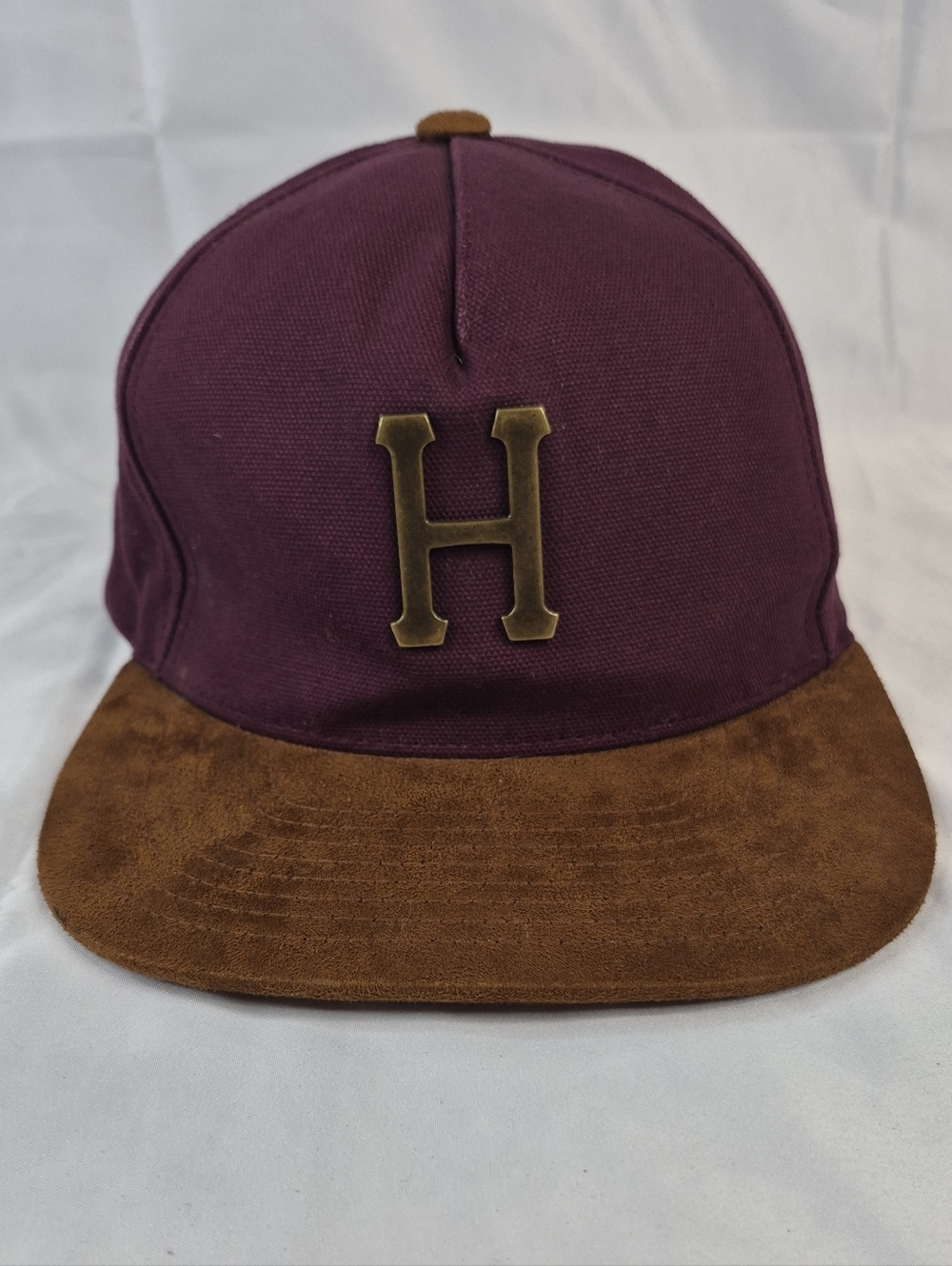 HUF Strapback Hat Burgundy Brown Leather Brim Classic H Logo Adjustable Cap
